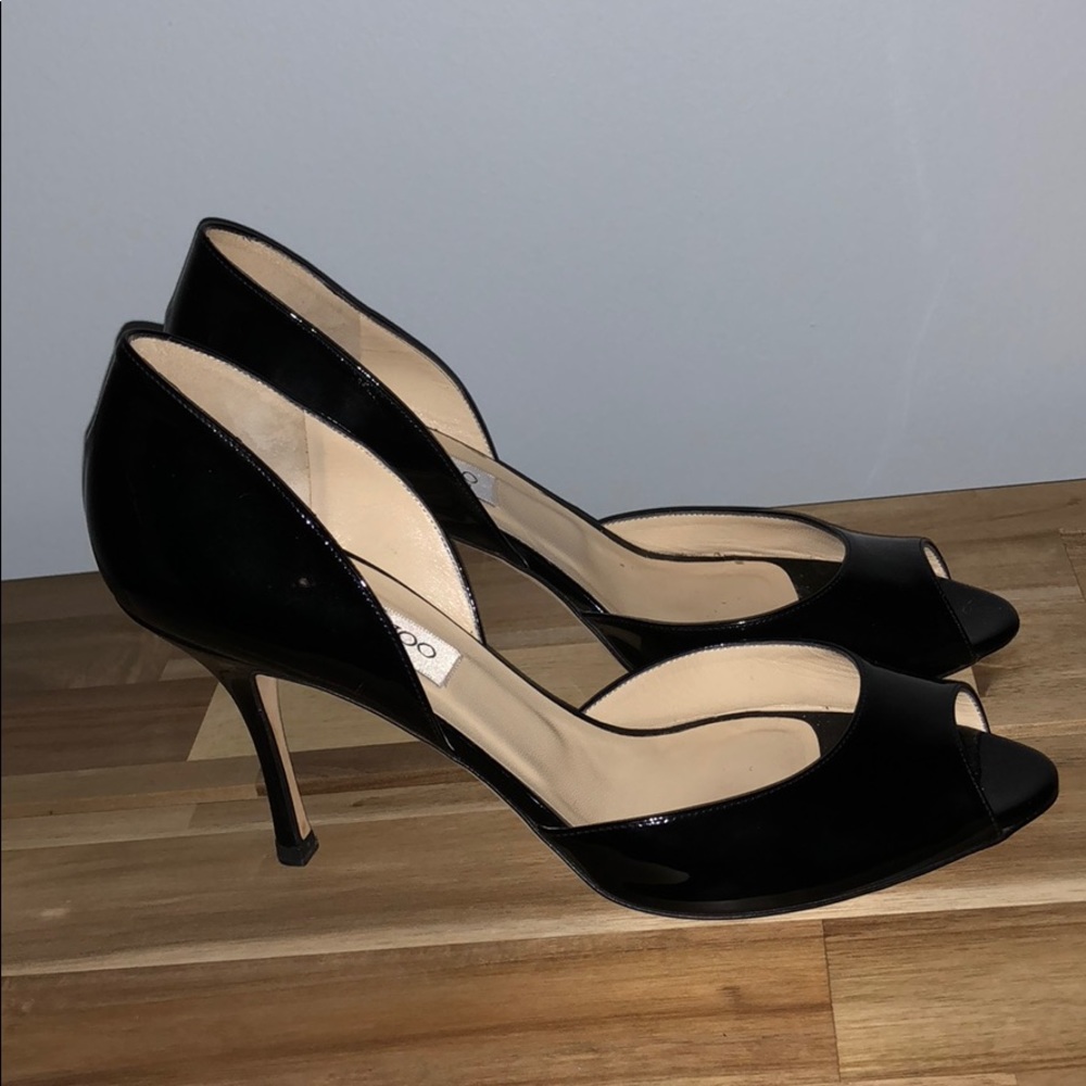 Jimmy Choo patent leather peep toe pumps